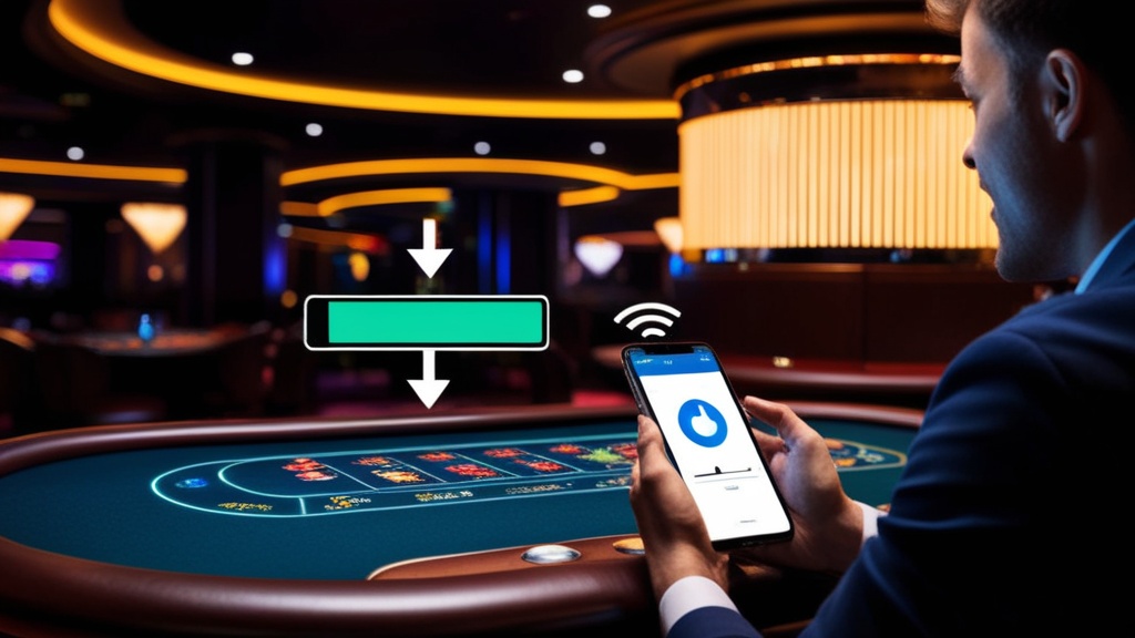 Mobiele download met storingsmelding in een donkere casino-omgeving