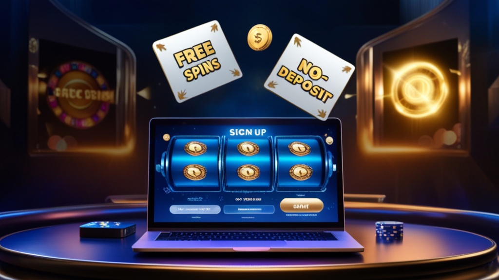 No deposit bonus en free spins in een donkere casino-omgeving