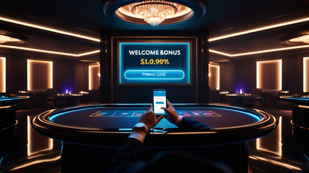 Speler voert een bonuscode in bij een donkere casino-interface